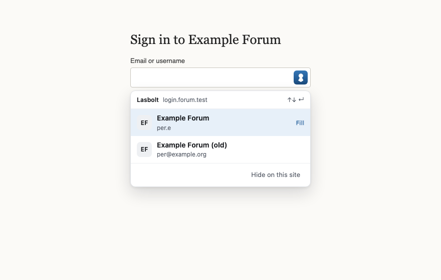 The inline menu in a login field