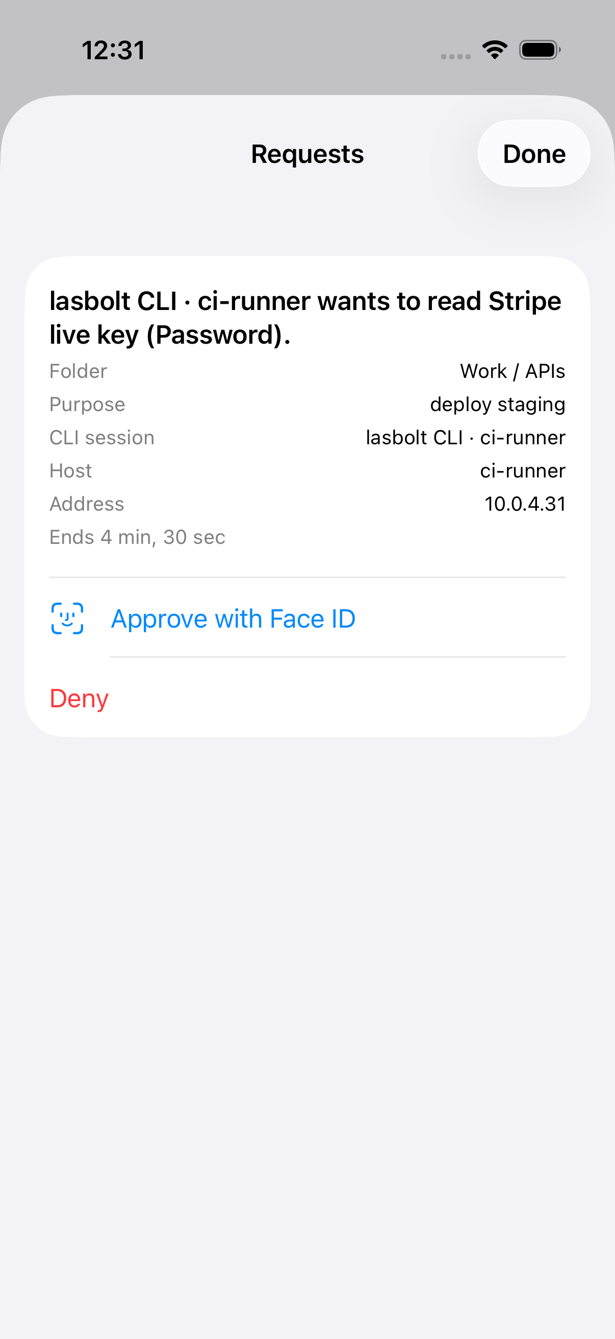A request in the iOS app