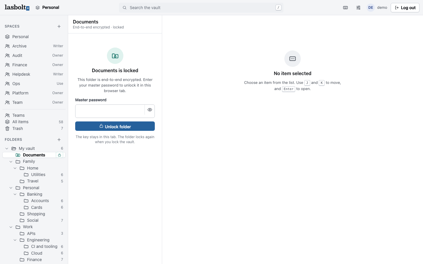 A locked E2E folder in the web app