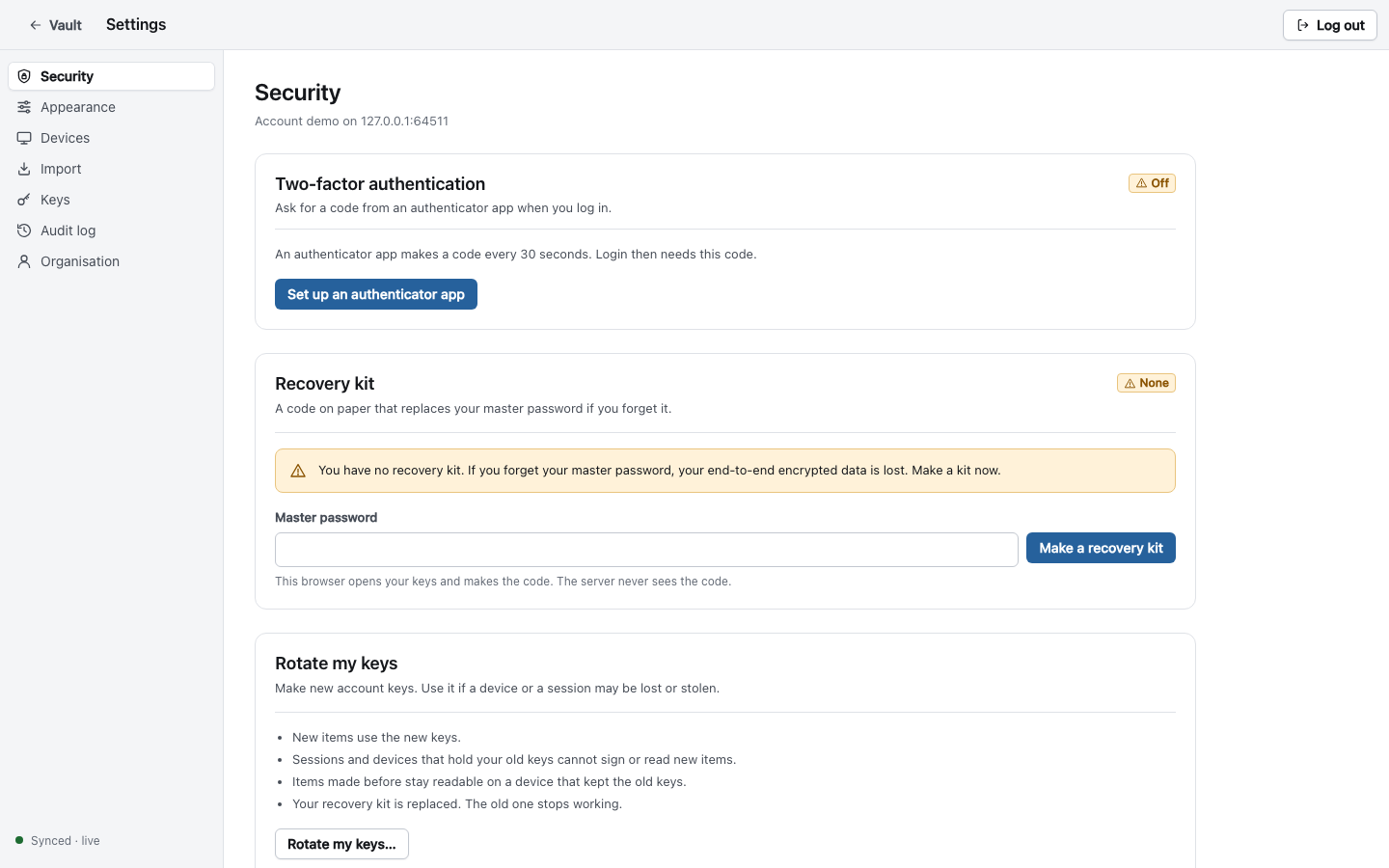 The Security settings
