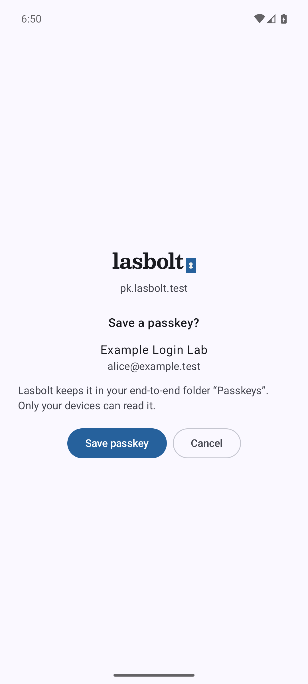 Lasbolt asks before it saves a passkey