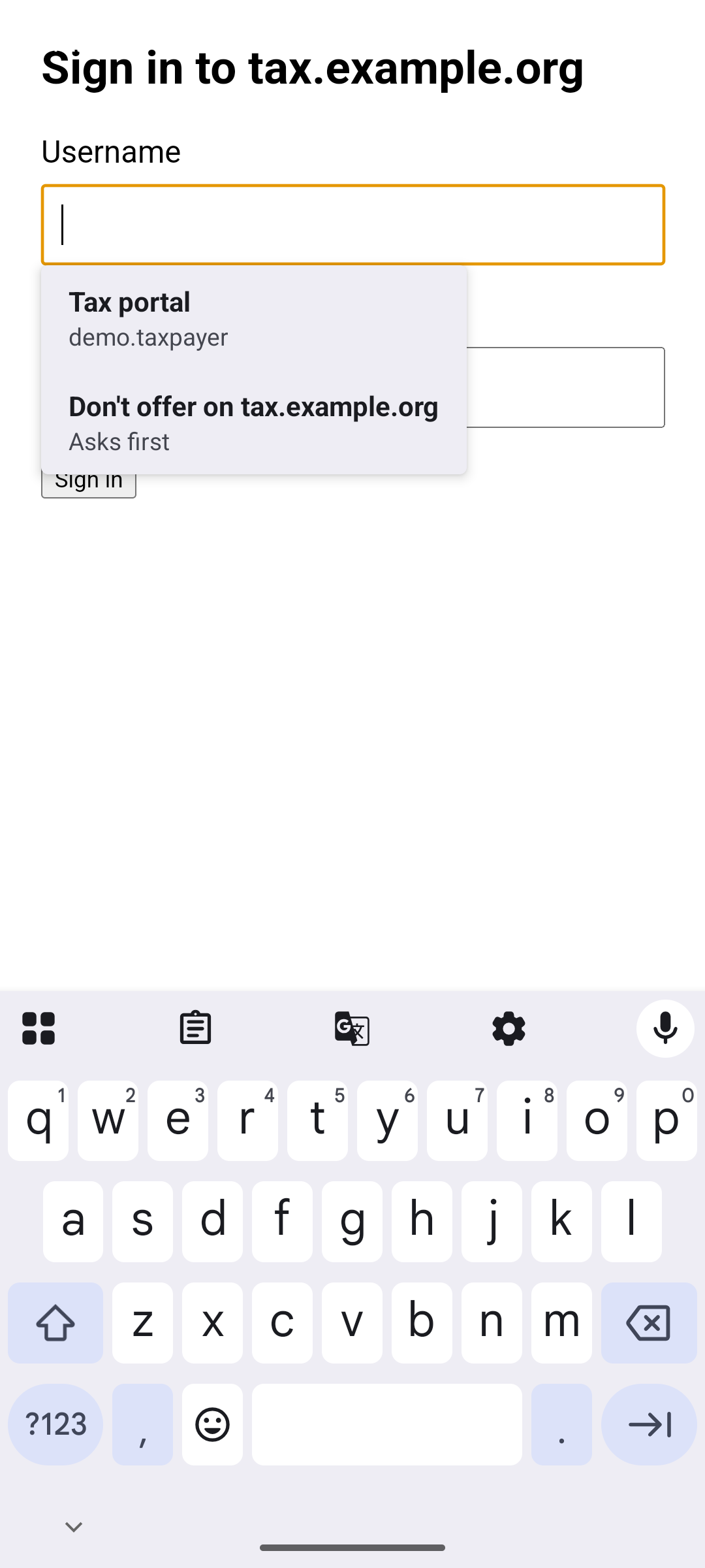 The autofill drop-down in a browser