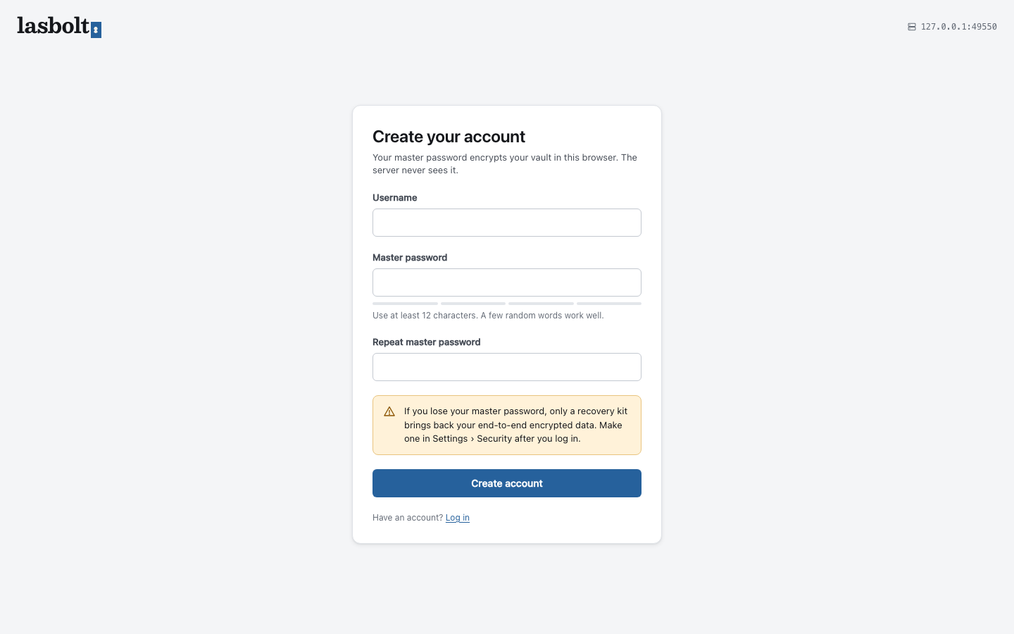 The registration page of the web app